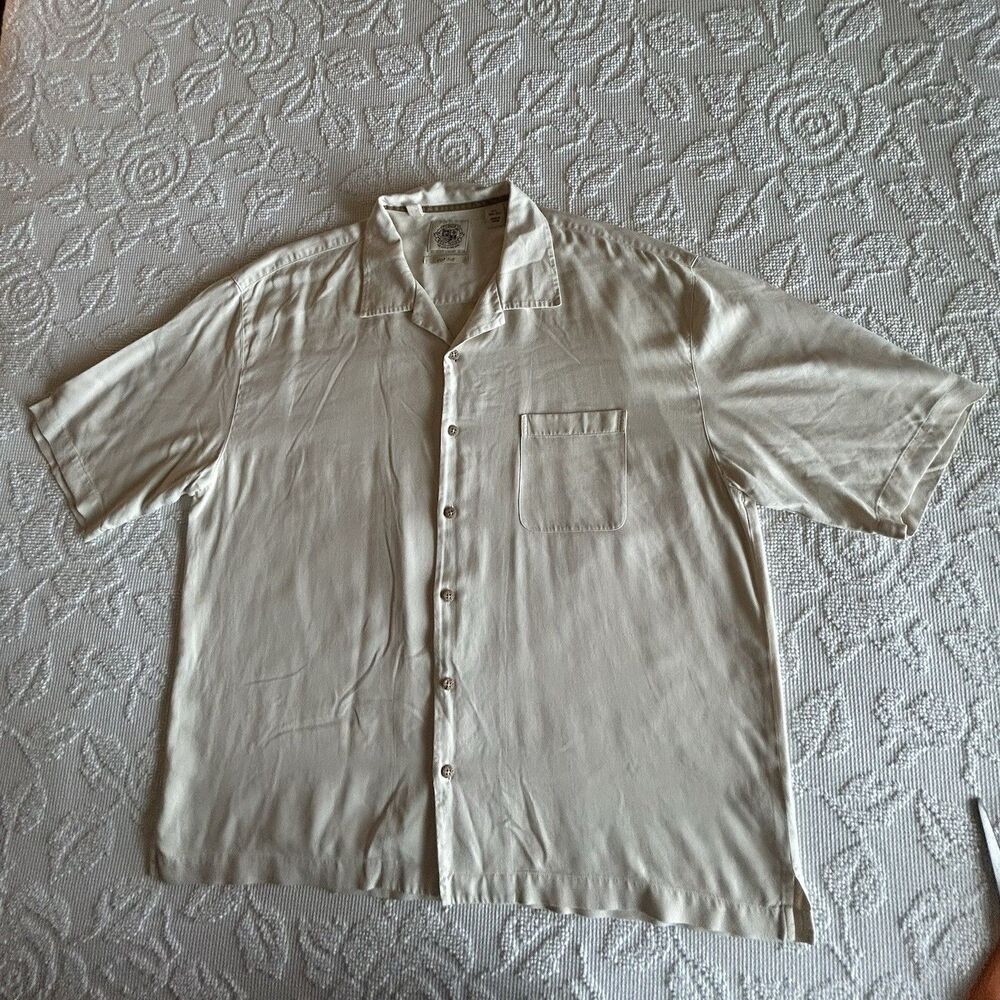 Pusser’s West Indies 100% Silk Camp Shirt Mens XXL Ivory Beige Minimalist